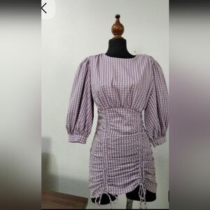 Zara Mini Gingham Checkered Dress In Mauve